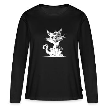 Chat coquin Chat souriant Chat domestique - T-shirt manches longues Premium bio Femme - noir - Devant - Julia (174cm)