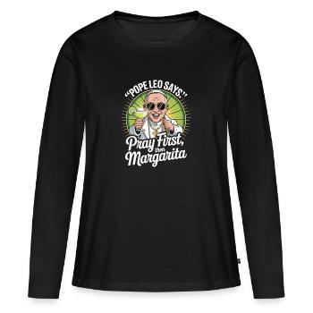 Le pape et Marguerite - T-shirt manches longues Premium bio Femme - noir - Devant - Julia (174cm)