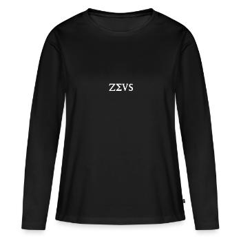Zeus Design blanc en écriture grecque - T-shirt manches longues Premium bio Femme - noir - Devant - Julia (174cm)