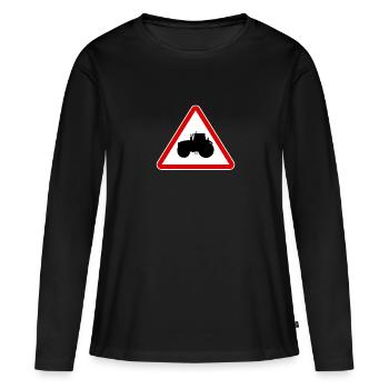 Panneaux de signalisation tracteur attention agriculteur - T-shirt manches longues Premium bio Femme - noir - Devant - Julia (174cm)