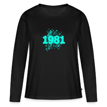 1981 1981 - T-shirt manches longues Premium bio Femme - noir - Devant - Julia (174cm)
