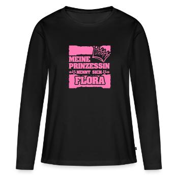 Nom de la fille Flora - T-shirt manches longues Premium bio Femme - noir - Devant - Julia (174cm)