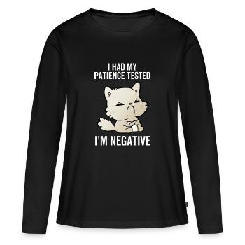 J’ai eu ma patience testée Je suis négatif - T-shirt manches longues Premium bio Femme - noir - Devant - Julia (174cm)