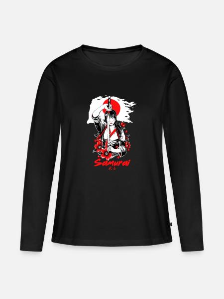 Japan Samurai Anime - Frauen Premium Bio Langarmshirt - Schwarz