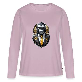 gorille avec chaine en or - T-shirt manches longues Premium bio Femme - rose poudré - Devant - Julia (174cm)