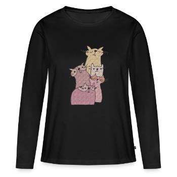 katzen treffen 2 - Frauen Premium Bio Langarmshirt - Schwarz - Vorne - Julia (174cm)