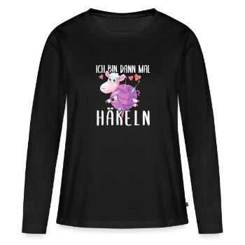 Ich Bin Dann Mal Häkeln Süßes Schaf - Frauen Premium Bio Langarmshirt - Schwarz - Vorne - Julia (174cm)