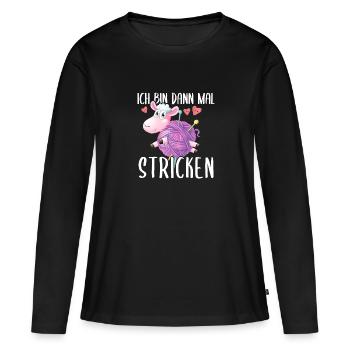 Ich Bin Dann Mal Stricken Süßes Schaf - Frauen Premium Bio Langarmshirt - Schwarz - Vorne - Julia (174cm)