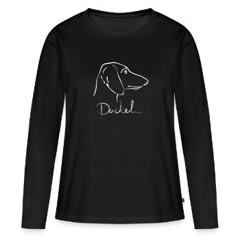Kurzhaardackel schön, mit Schriftzug Dackel - Frauen Premium Bio Langarmshirt - Schwarz - Vorne - Julia (174cm)