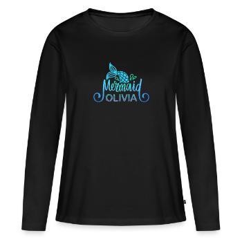 Namensshirt Olivia mit Meerjungfrau - Frauen Premium Bio Langarmshirt - Schwarz - Vorne - Julia (174cm)