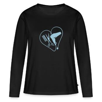 Herz für Friseure / heart 4 hairstyling (1c) - Frauen Premium Bio Langarmshirt - Schwarz - Vorne - Julia (174cm)
