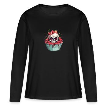 Tarte aux cerises d’horreur effrayante - Joyeux Halloween - T-shirt manches longues Premium bio Femme - noir - Devant - Julia (174cm)