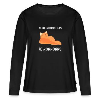 je ronronne, drôle de chat - T-shirt manches longues Premium bio Femme - noir - Devant - Julia (174cm)