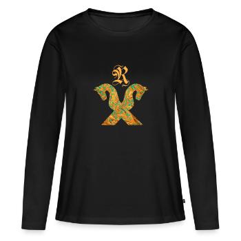 Pignon pour chevaux E 95 R - T-shirt manches longues Premium bio Femme - noir - Devant - Julia (174cm)