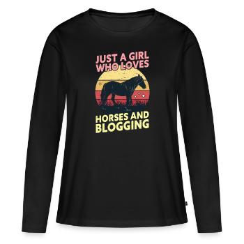 Juste une fille qui aime les chevaux et les blogs - T-shirt manches longues Premium bio Femme - noir - Devant - Julia (174cm)