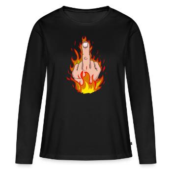 Majeur avec flammes - T-shirt manches longues Premium bio Femme - noir - Devant - Julia (174cm)