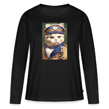 Cat Shorthair British Sail Uniform Navy - T-shirt manches longues Premium bio Femme - noir - Devant - Julia (174cm)