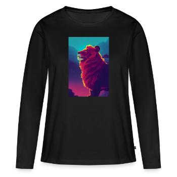 Löwe schaut in den Himmel retrofuturistisch - Frauen Premium Bio Langarmshirt - Schwarz - Vorne - Julia (174cm)