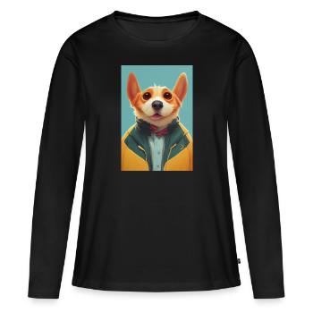 Corgi Hoodie Chien Mignon - T-shirt manches longues Premium bio Femme - noir - Devant - Julia (174cm)