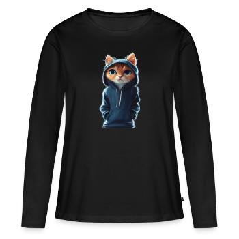 Chat Bucky avec pull - T-shirt manches longues Premium bio Femme - noir - Devant - Julia (174cm)