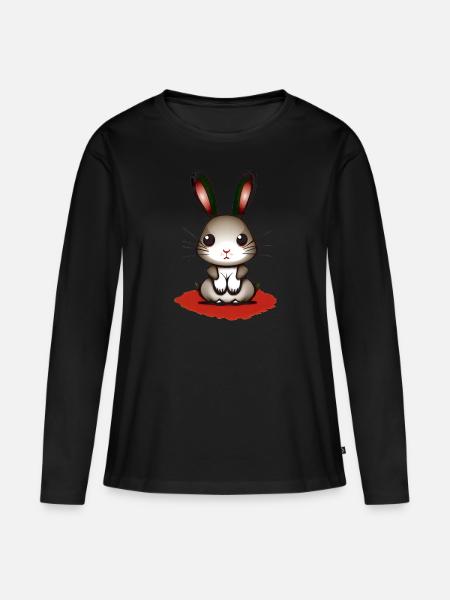 Nervöser blutdurstiger Hase - Frauen Premium Bio Langarmshirt - Schwarz