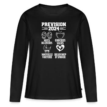 Annonce Grossesse 2024 Prévision pour 2024 Annonce - T-shirt manches longues Premium bio Femme - noir - Devant - Julia (174cm)