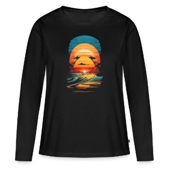 retro sunset waves - T-shirt manches longues Premium bio Femme - noir - Devant - Julia (174cm)