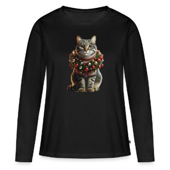 Advents Katzen Motiv - Frauen Premium Bio Langarmshirt - Schwarz - Vorne - Julia (174cm)