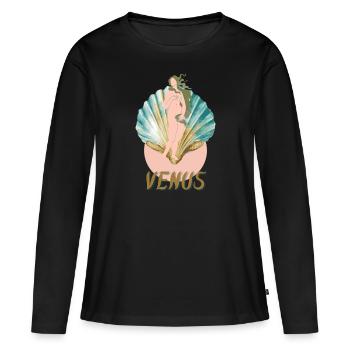 Venus - Frauen Premium Bio Langarmshirt - Schwarz - Vorne - Julia (174cm)