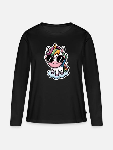Unicorn Sticker Style - Frauen Premium Bio Langarmshirt - Schwarz