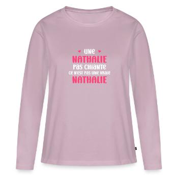 nathalie chiante ce n'est pas un vraie nathalie - T-shirt manches longues Premium bio Femme - rose poudré - Devant - Julia (174cm)