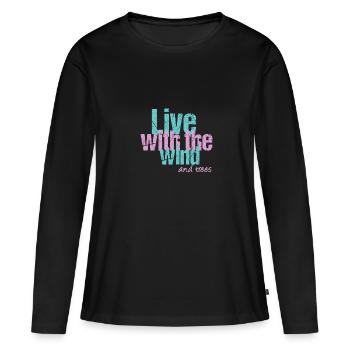 Leben mit Wind und Bäumen - Frauen Premium Bio Langarmshirt - Schwarz - Vorne - Julia (174cm)