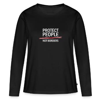 Kein Mensch ist illegal - Frauen Premium Bio Langarmshirt - Schwarz - Vorne - Julia (174cm)
