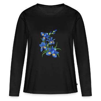 Lys bleu - T-shirt manches longues Premium bio Femme - noir - Devant - Julia (174cm)