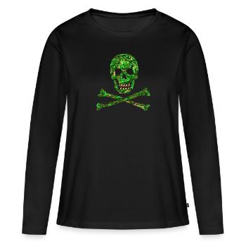 Totenkopf, Smaragd, Skull, Pirat, digital, - Frauen Premium Bio Langarmshirt - Schwarz - Vorne - Julia (174cm)