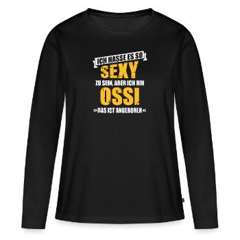 Ossi - T-shirt manches longues Premium bio Femme - noir - Devant - Julia (174cm)