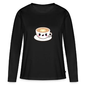 Kawaii Cappuccino Kaffee - Frauen Premium Bio Langarmshirt - Schwarz - Vorne - Julia (174cm)