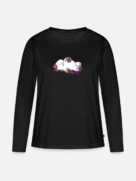 Mampfendes Comic Einhorn Regenbogen - Frauen Premium Bio Langarmshirt - Schwarz