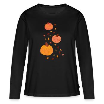 Kürbis Ornamente - Frauen Premium Bio Langarmshirt - Schwarz - Vorne - Julia (174cm)