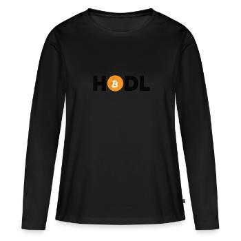 Bitcoin Plan B BTC Satoshi Crypto Hodl Maximaliste - T-shirt manches longues Premium bio Femme - noir - Devant - Julia (174cm)