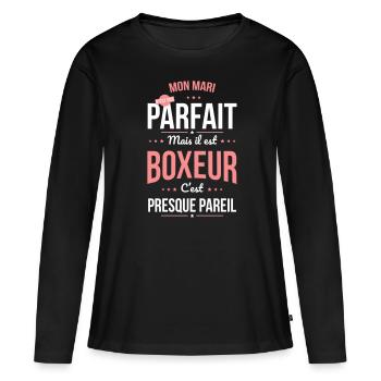 Mon mari n'est pas parfait mais il est boxeur - T-shirt manches longues Premium bio Femme - noir - Devant - Julia (174cm)