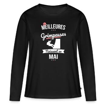 Les meilleures grimpeuses naissent en Mai - T-shirt manches longues Premium bio Femme - noir - Devant - Julia (174cm)