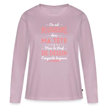 Plusieurs dans tête la Prof de Dessin l'emporte - T-shirt manches longues Premium bio Femme - rose poudré - Devant - Julia (174cm)