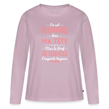 Plusieurs dans tête la Prof de Sciences l'emporte - T-shirt manches longues Premium bio Femme - rose poudré - Devant - Julia (174cm)