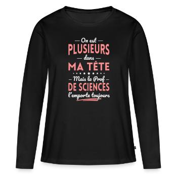 Plusieurs dans tête la Prof de Sciences l'emporte - T-shirt manches longues Premium bio Femme - noir - Devant - Julia (174cm)
