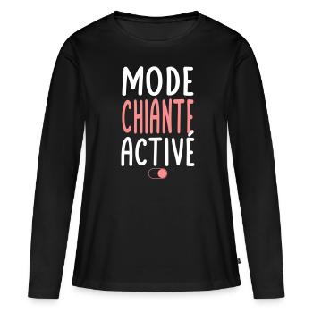 Mode Chiante activé - Idée cadeau - T-shirt manches longues Premium bio Femme - noir - Devant - Julia (174cm)