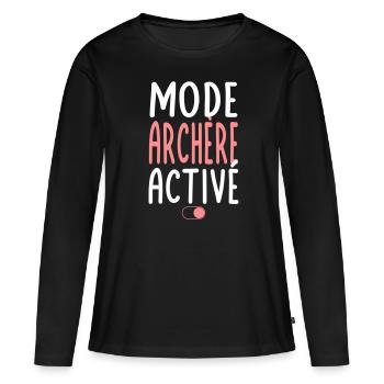 Mode Archère activé - Idée cadeau - T-shirt manches longues Premium bio Femme - noir - Devant - Julia (174cm)