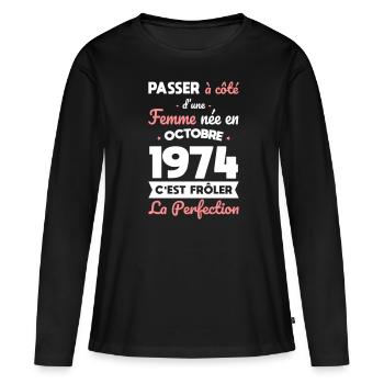 50th Anniversary - Born in October 1974 - Women's Premium Organic Long Sleeve Shirt - black - Front - Julia (174cm)