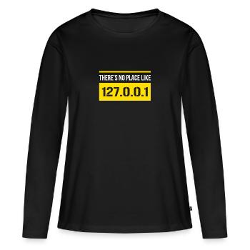 Geek Design, il n’y a pas d’endroit comme 127.0.0.1 - T-shirt manches longues Premium bio Femme - noir - Devant - Julia (174cm)