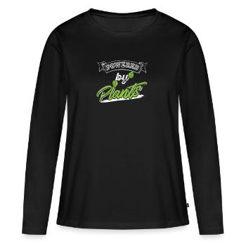 Alimenté par des plantes - T-shirt manches longues Premium bio Femme - noir - Devant - Julia (174cm)